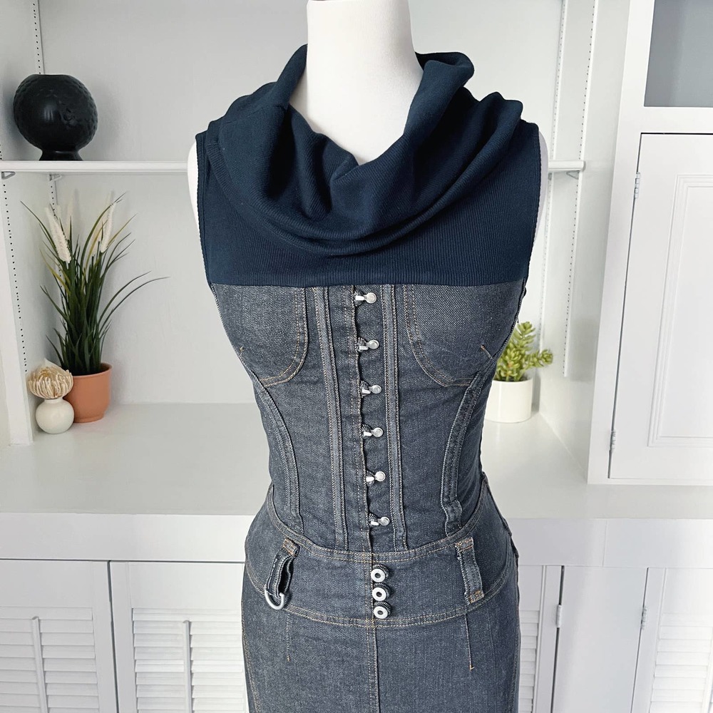 Vintage D&G Dolce & Gabbana Denim Fitted Bustier Dress Size XS - Picture 2 of 10